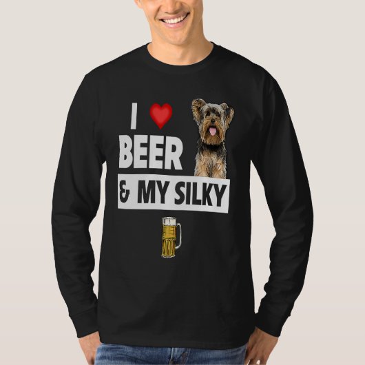 I Love Beer and My Silky Terrier Dog Mom Dad Drink Tシャツ (正面)