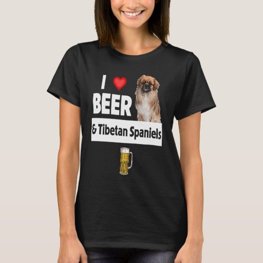 I Love Beer and Tibetan Spaniels Dog Mom Dad Drink Tシャツ (正面)