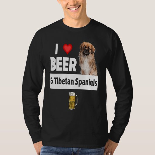 I Love Beer and Tibetan Spaniels Dog Mom Dad Drink Tシャツ (正面)