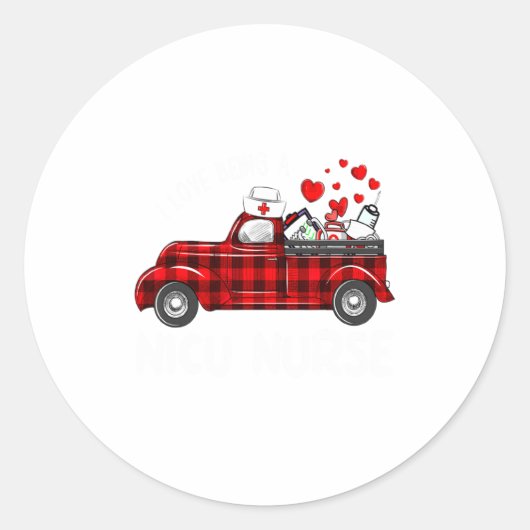 I Love Being A Nicu Nurse Valentine Buffalo Plaid  ラウンドシール (正面)