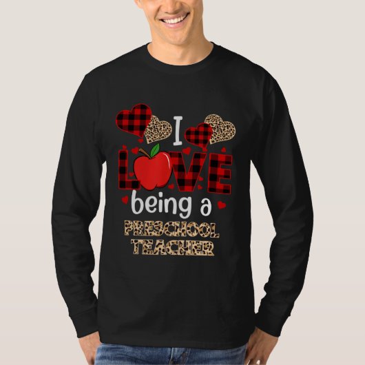 I Love Being A Preschool Teacher Red Plaid Valenti Tシャツ (正面)