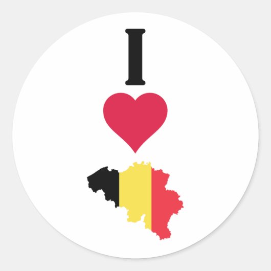 I Love Belgium Vertical Iハート国旗地図 ラウンドシール (正面)