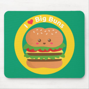 I Love Big Buns Kawaii Big Burger マウスパッド
