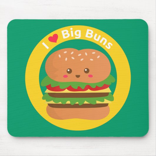 I Love Big Buns Kawaii Big Burger マウスパッド (正面)