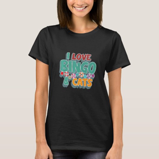 I Love Bingo and Cats Cute Animal Bingo  1 Tシャツ (正面)