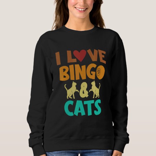 I Love Bingo and Cats Cute Animal Bingo 4 スウェットシャツ (正面)