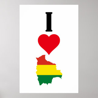 I Love Bolivia Vertical Iハート国国旗の地図 ポスター