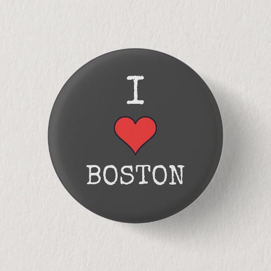 "I Love Boston"ラウンドボタン – ボストンスワッグデザイン 缶バッジ (正面)