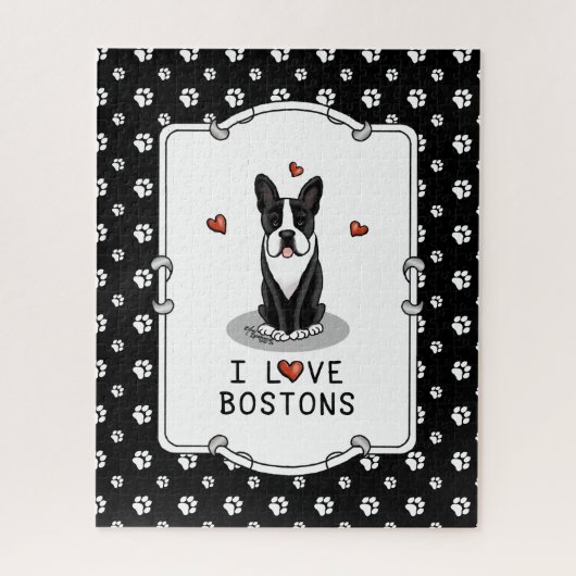 I Love Bostons – ボストンテリア(黒と白) ジグソーパズル (縦)