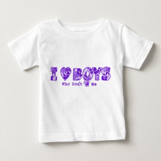 "I Love Boys"乳児Tee in Wht Tee/Purple ベビーTシャツ (正面)
