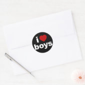 I Love Boys Black Sticker ラウンドシール (封筒)