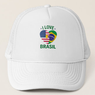 I Love Brasil USA Flag Heart キャップ
