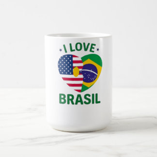 I Love Brasil USA Flag Heart コーヒーマグカップ