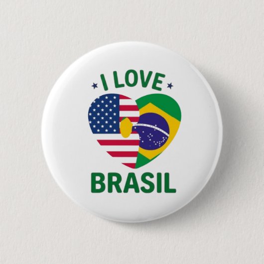 I Love Brasil USA Flag Heart 缶バッジ (正面)
