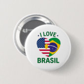 I Love Brasil USA Flag Heart 缶バッジ (正面&裏面)