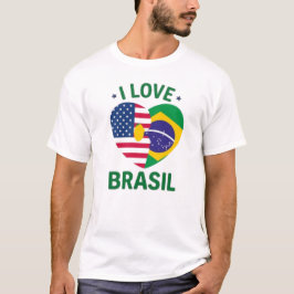I Love Brasil USA Flag Heart Tシャツ