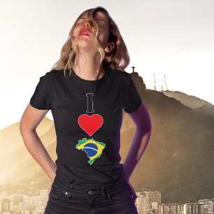 I Love Brazil Vertical Iハートブラジル国旗の地図 Tシャツ