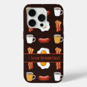 I love breakfast, Food pattern in black Case-Mate iPhoneケース (裏面)