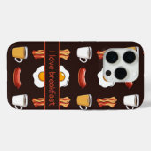 I love breakfast, Food pattern in black Case-Mate iPhoneケース (裏面 (横))