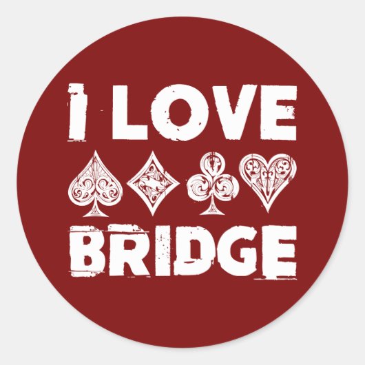I Love Bridge Card Game Player ラウンドシール (正面)