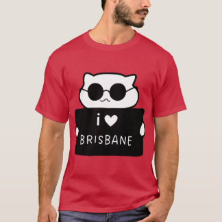 I LOVE BRISBANE Cute Cat Illustration Handwrittens Tシャツ