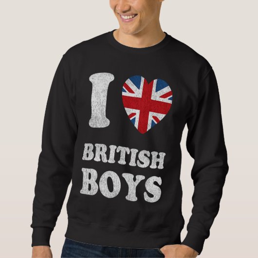 I Love British Boys UK Union Jack Heart Flag スウェットシャツ (正面)