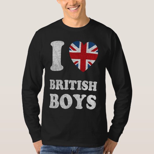 I Love British Boys UK Union Jack Heart Flag Tシャツ (正面)