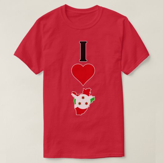 I Love Burundi Vertical Iハート国旗地図 Tシャツ (デザイン正面)