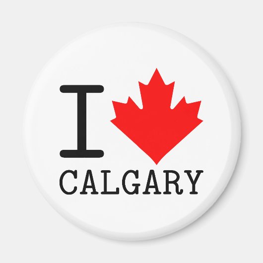 I Love Calgary, Alberta Canada Maple Leaf マグネット (正面)