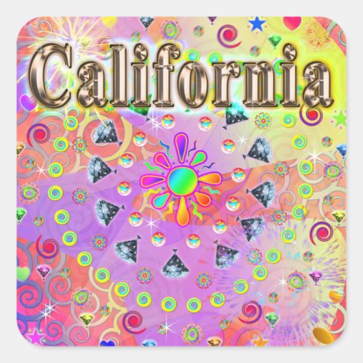 I LOVE California Lucky Goldenステッカー スクエアシール (正面)