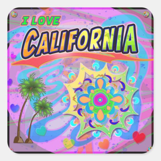 I LOVE California True Progressステッカー スクエアシール (正面)