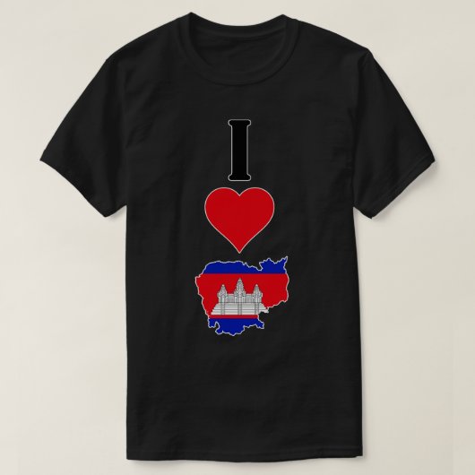I Love Cambodia Vertical Iハート国旗地図 Tシャツ (デザイン正面)