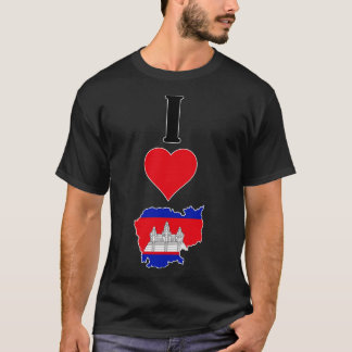 I Love Cambodia Vertical Iハート国旗地図 Tシャツ