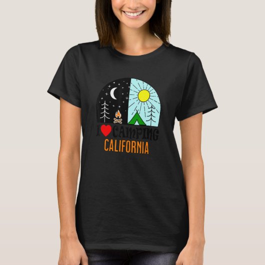 I Love Camping California America Outdoors Nature  Tシャツ (正面)