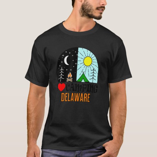 I Love Camping Delawareアメリカアウトドア自然こんにちは Tシャツ (正面)
