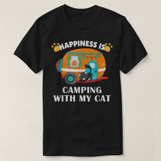 I love Camping With My Cat  Funny Kitty Tee  Tシャツ (デザイン正面)