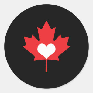 I Love CanadaハートとMaple Leaf ラウンドシール