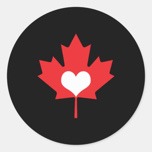 I Love CanadaハートとMaple Leaf ラウンドシール (正面)