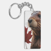 I Love Canada - Canadian Beaver with Leaf キーホルダー (正面左)
