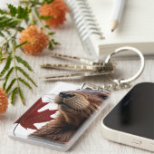 I Love Canada - Canadian Beaver with Leaf キーホルダー (正面右)