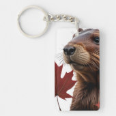 I Love Canada - Canadian Beaver with Leaf キーホルダー (正面)