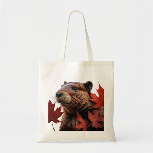 I Love Canada - Canadian Beaver with Leaf トートバッグ (正面)