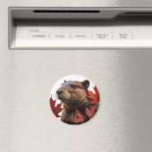 I Love Canada - Canadian Beaver with Leaf マグネット (インサイチュ (食洗機))
