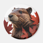 I Love Canada - Canadian Beaver with Leaf マグネット (正面)