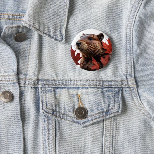 I Love Canada - Canadian Beaver with Leaf 缶バッジ (インサイチュ)