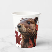 I Love Canada - Canadian Beaver with Leafs 紙コップ (裏面)
