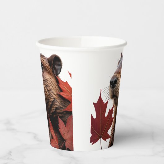 I Love Canada - Canadian Beaver with Leafs 紙コップ (左)