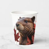 I Love Canada - Canadian Beaver with Leafs 紙コップ (正面)