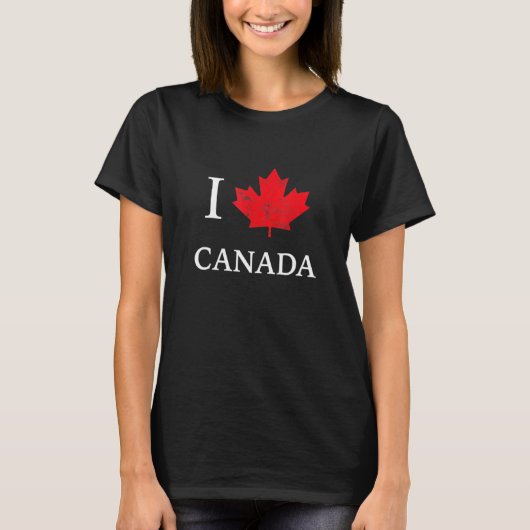 I Love Canada Maple Leafハートカナダデイティー Tシャツ (正面)