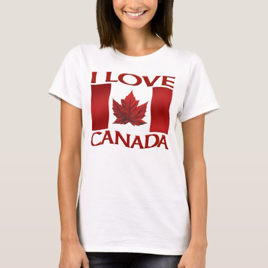 I Love Canada Tシャツウィメンズカナダ国旗のシャツ Tシャツ (正面)
